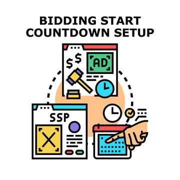 Online auction bidding start countdown setup concept Stock Illustration