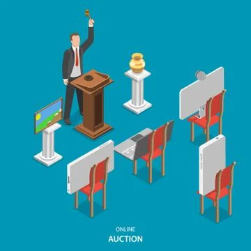 Online auction isometric flat vector concept. Stock Illustration