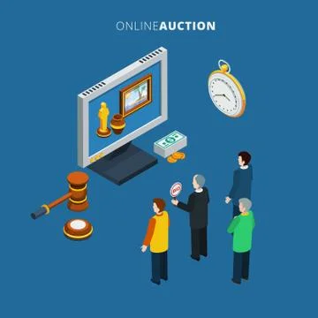 Online Auction Isometric Stock Illustration
