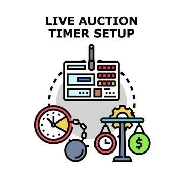 Online auction timer setup and bidding process Stock Illustration