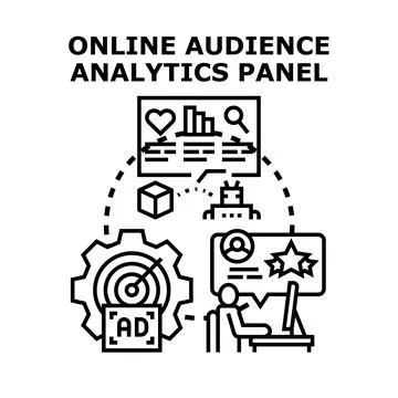 Online audience analytics panel concept for digital marketing Illustrazione stock