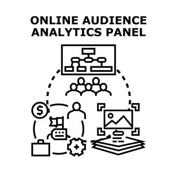 Online audience analytics panel creating business data strategy Stock Illustration