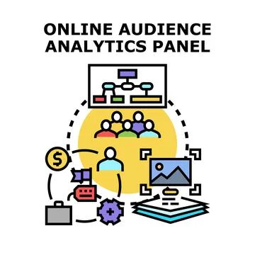 Online audience analytics panel creating business data strategy Stock Illustration