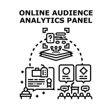 Online audience analytics panel examining marketing performance Illustrazione stock