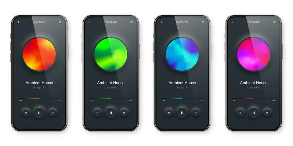Online audio player user interface, smartphone app UI design. Music, media Illustrazione stock