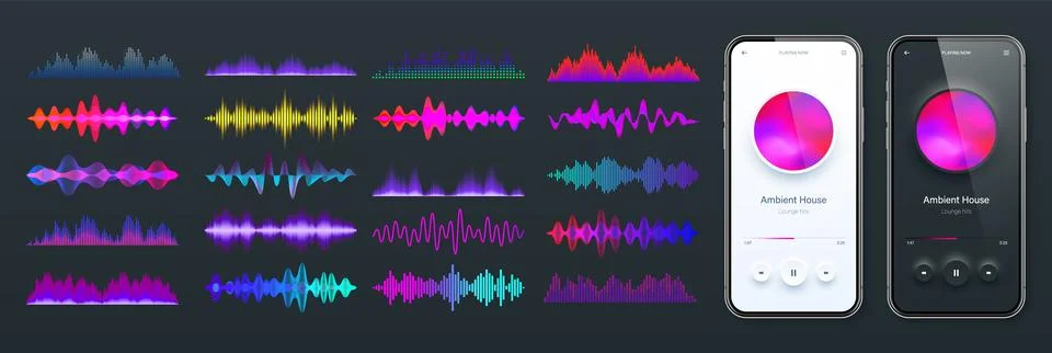 Online audio player user interface, smartphone app UI design. Music, media Stock Illustration