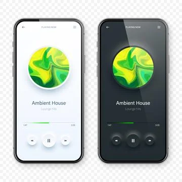 Online audio player user interface, smartphone app UI design. Music, media Stock Illustration