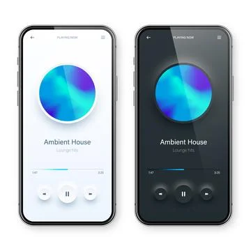 Online audio player user interface, smartphone app UI design. Music, media Stock Illustration