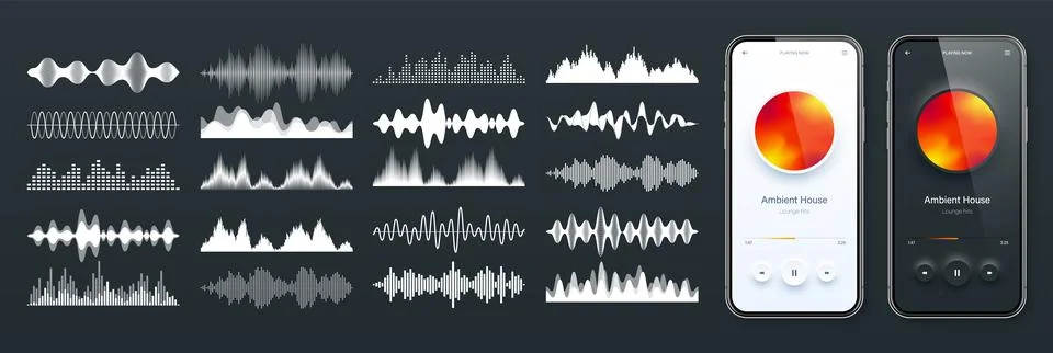 Online audio player user interface, smartphone app UI design. Music, media 스톡 일러스트