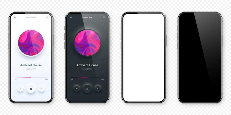 Online audio player user interface, smartphone app UI design. Music, media Stock Illustration