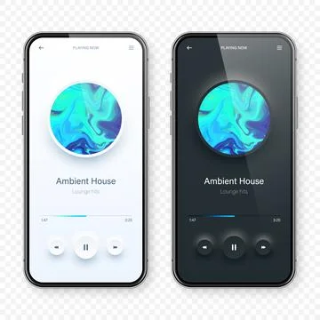 Online audio player user interface, smartphone app UI design. Music, media Illustrazione stock