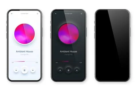 Online audio player user interface, smartphone app UI design. Music, media Illustrazione stock