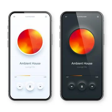 Online audio player user interface, smartphone app UI design. Music, media Stock Illustration
