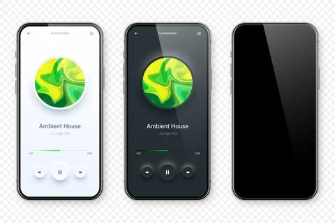 Online audio player user interface, smartphone app UI design. Music, media Illustrazione stock