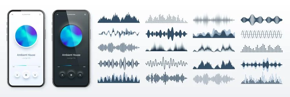 Online audio player user interface, smartphone app UI design. Music, media Stock Illustration