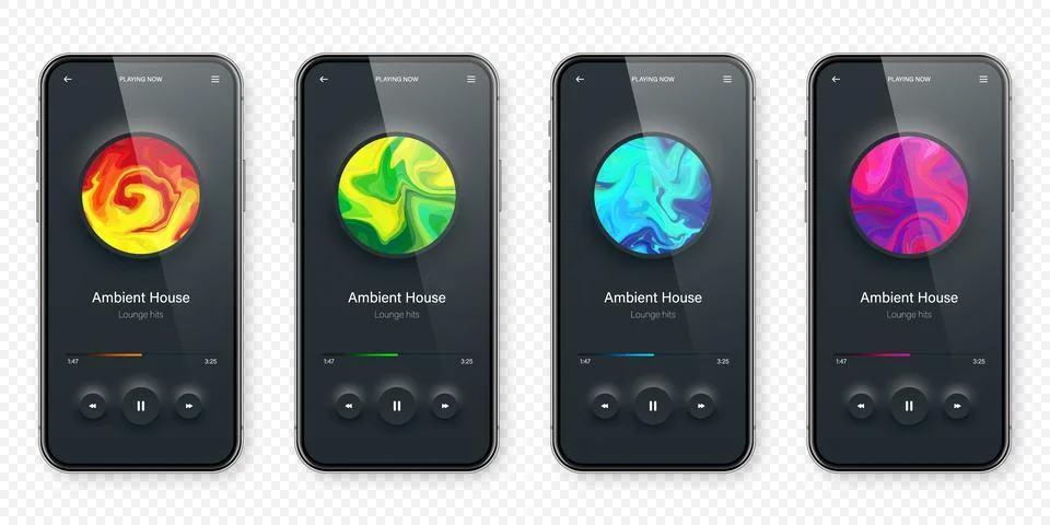Online audio player user interface, smartphone app UI design. Music, media Stock Illustration
