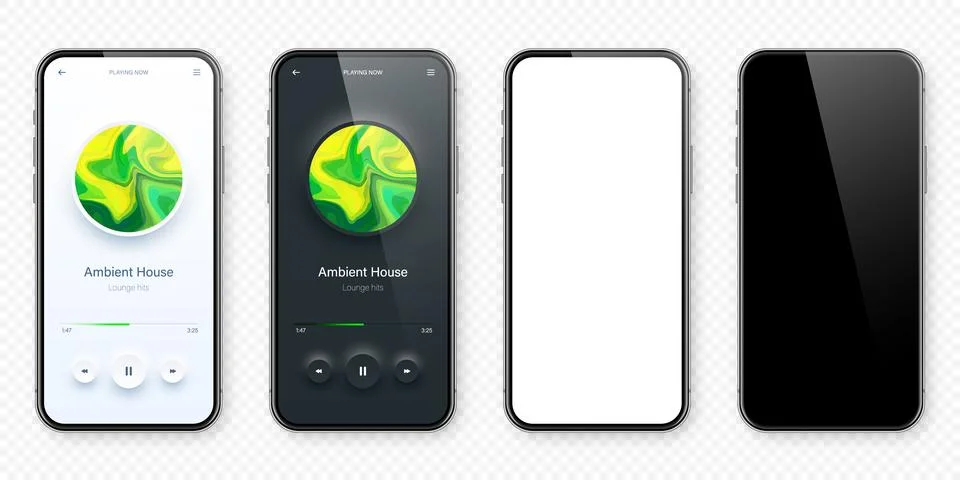 Online audio player user interface, smartphone app UI design. Music, media Stock Illustration