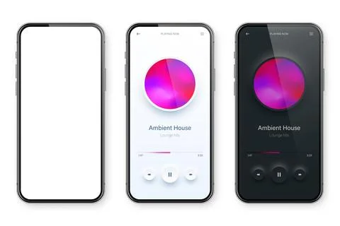 Online audio player user interface, smartphone app UI design. Music, media Stock Illustration