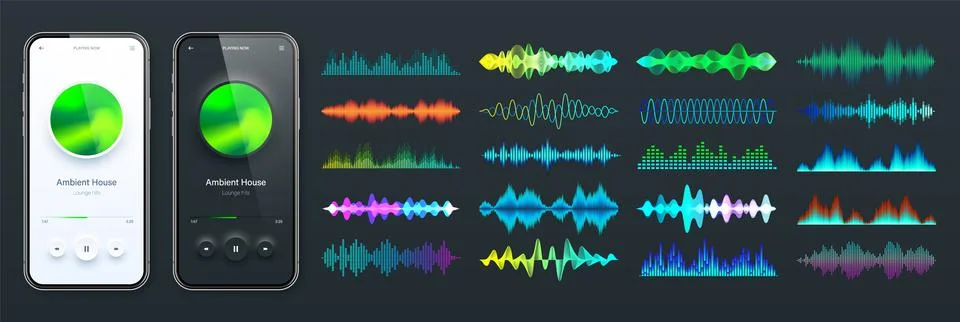 Online audio player user interface, smartphone app UI design. Music, media Illustrazione stock