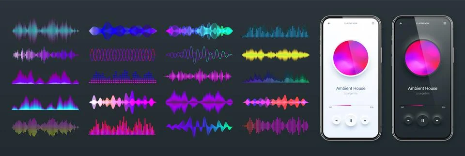 Online audio player user interface, smartphone app UI design. Music, media Stock Illustration