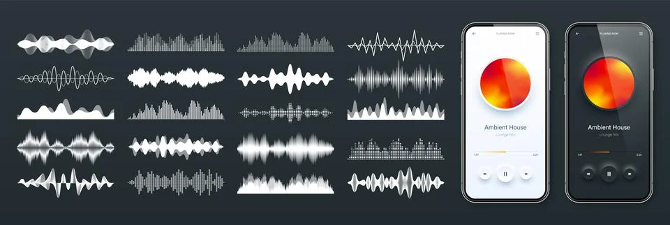 Online audio player user interface, smartphone app UI design. Music, media Illustrazione stock