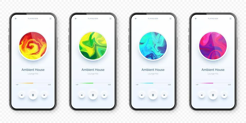 Online audio player user interface, smartphone app UI design. Music, media Stock Illustration