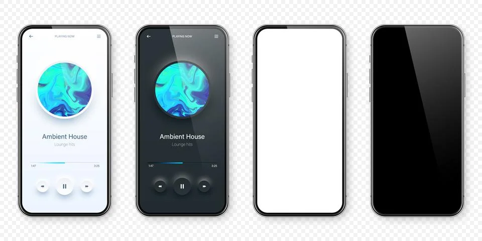 Online audio player user interface, smartphone app UI design. Music, media Stock Illustration