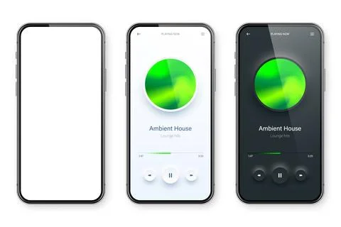 Online audio player user interface, smartphone app UI design. Music, media Illustrazione stock