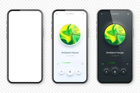 Online audio player user interface, smartphone app UI design. Music, media Stock Illustration