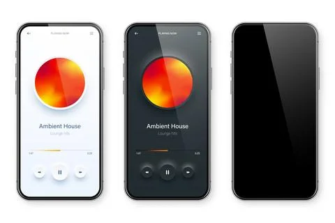 Online audio player user interface, smartphone app UI design. Music, media Stock Illustration