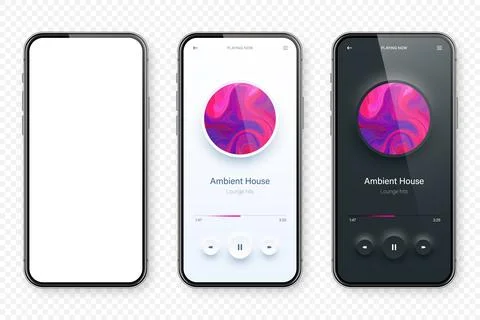 Online audio player user interface, smartphone app UI design. Music, media Illustrazione stock