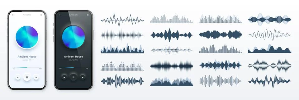Online audio player user interface, smartphone app UI design. Music, media Stock Illustration