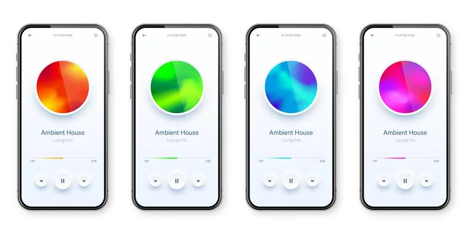 Online audio player user interface, smartphone app UI design. Music, media Stock Illustration