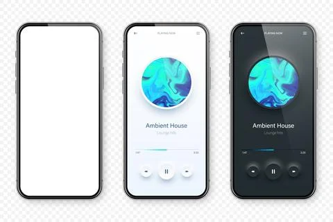 Online audio player user interface, smartphone app UI design. Music, media Stock Illustration
