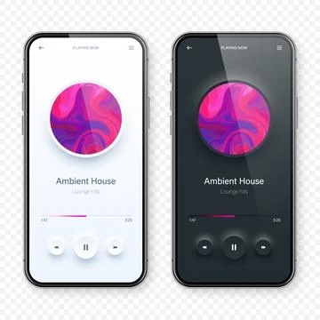 Online audio player user interface, smartphone app UI design. Music, media Stock Illustration