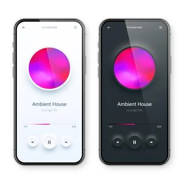 Online audio player user interface, smartphone app UI design. Music, media Stock Illustration