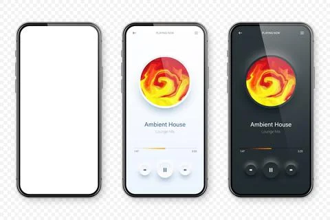 Online audio player user interface, smartphone app UI design. Music, media Stock Illustration