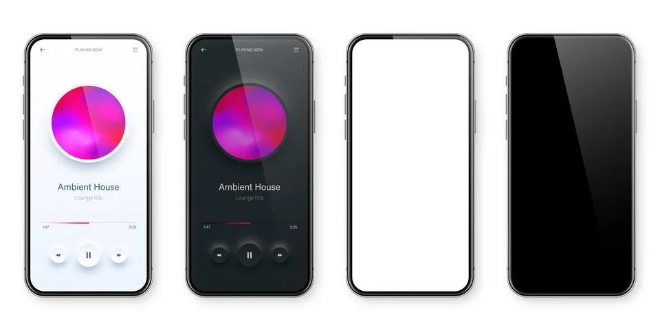 Online audio player user interface, smartphone app UI design. Music, media Stock Illustration