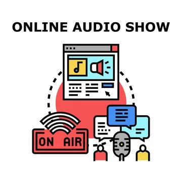 Online audio show concept for broadcasting podcast 스톡 일러스트