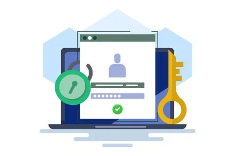 Online authentication concept, strong password for cyber security. Illustrazione stock
