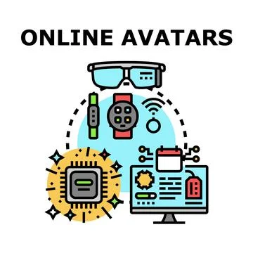 Online avatars creating digital identity in metaverse concept Stock Illustration