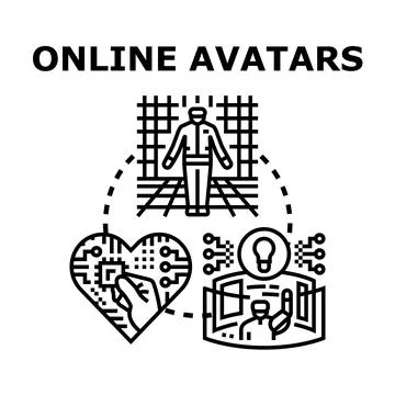 Online avatars shaping virtual reality digital experience Stock Illustration