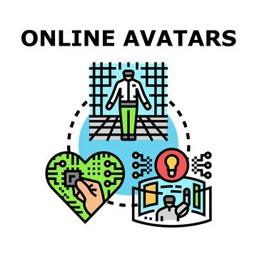 Online avatars shaping virtual reality digital experience Stock Illustration