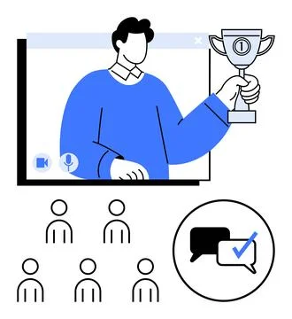 Online Award Presentation with Virtual Audience and Message Icon for Commun.. 스톡 일러스트