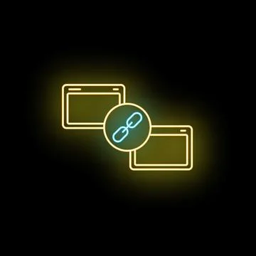 Online backlink connecting web pages neon icon Stock Illustration