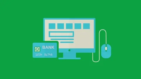 Online banking and digital payment animation with credit card on green backgroun Stock Footage 331643504