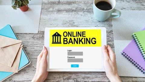 Online banking application on mobile device screen. Financial and internet Stock-Fotos