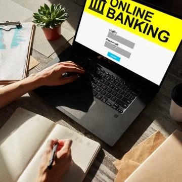 Online banking application on mobile device screen. Financial and internet 스톡 사진