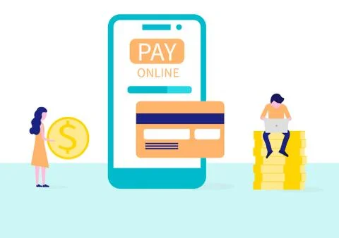 Online banking. Concept of electronic payment and transaction. People transfe Stock Illustration