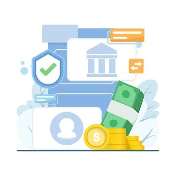 Online banking concept with secure fund transfer, showing data protection Stock Illustration